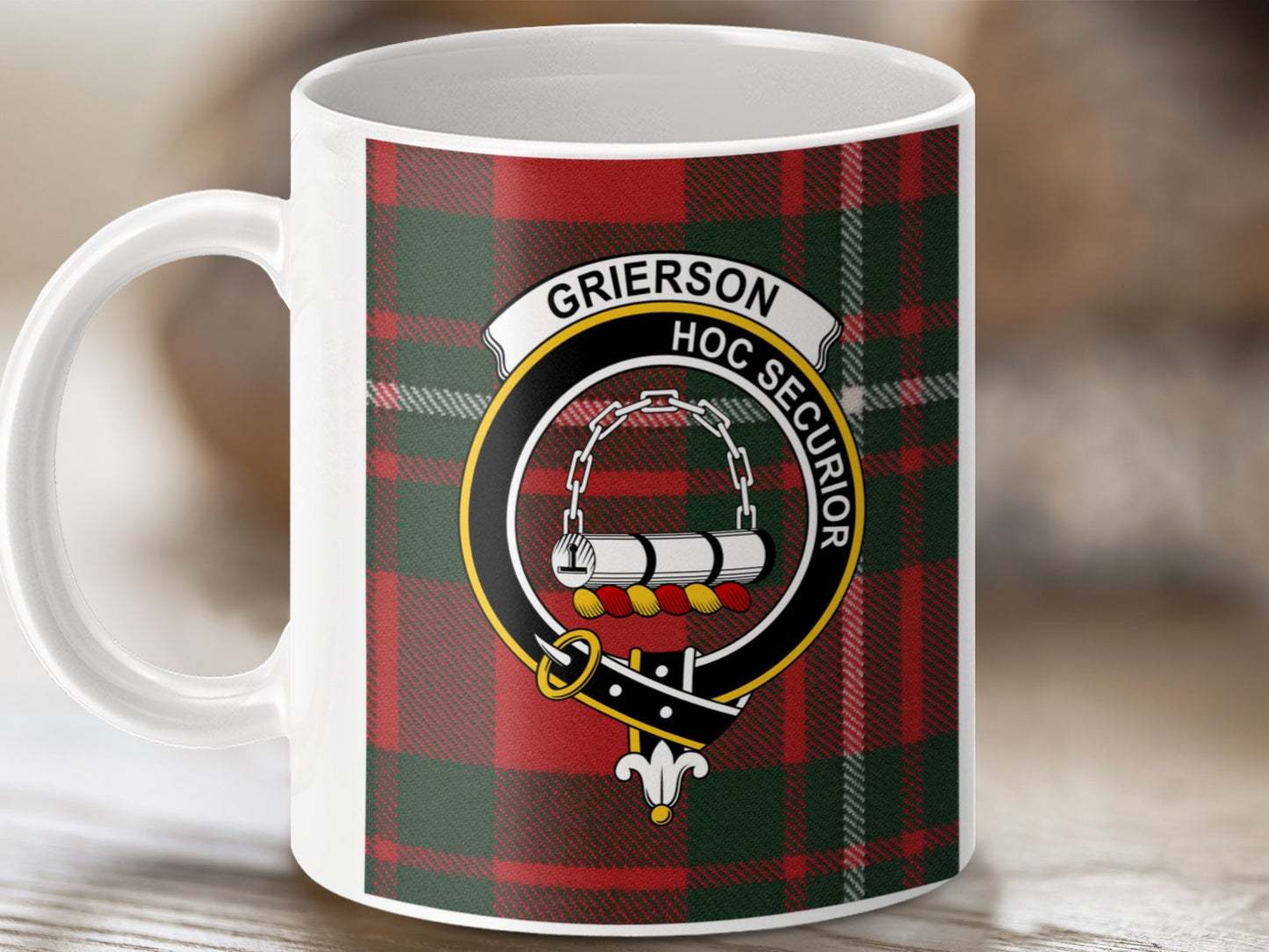 Clan Grierson Scottish Tartan Crest Pattern Mug - Living Stone Gifts