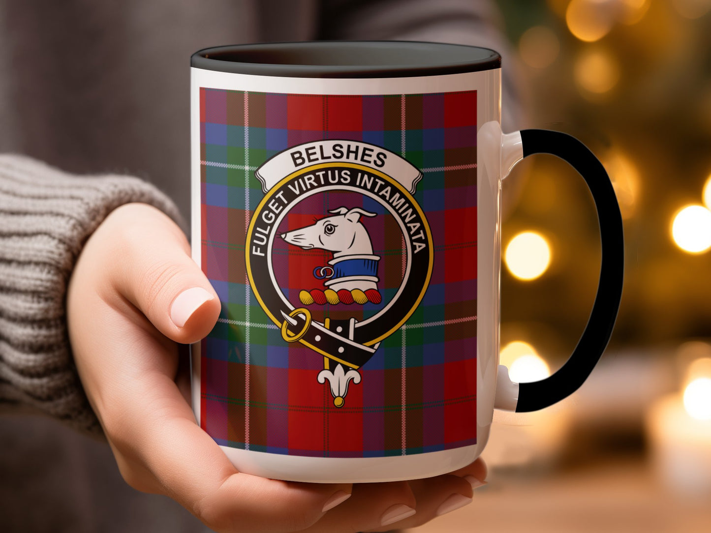 Clan Belsches Crest Emblem on Plaid Background Mug - Living Stone Gifts