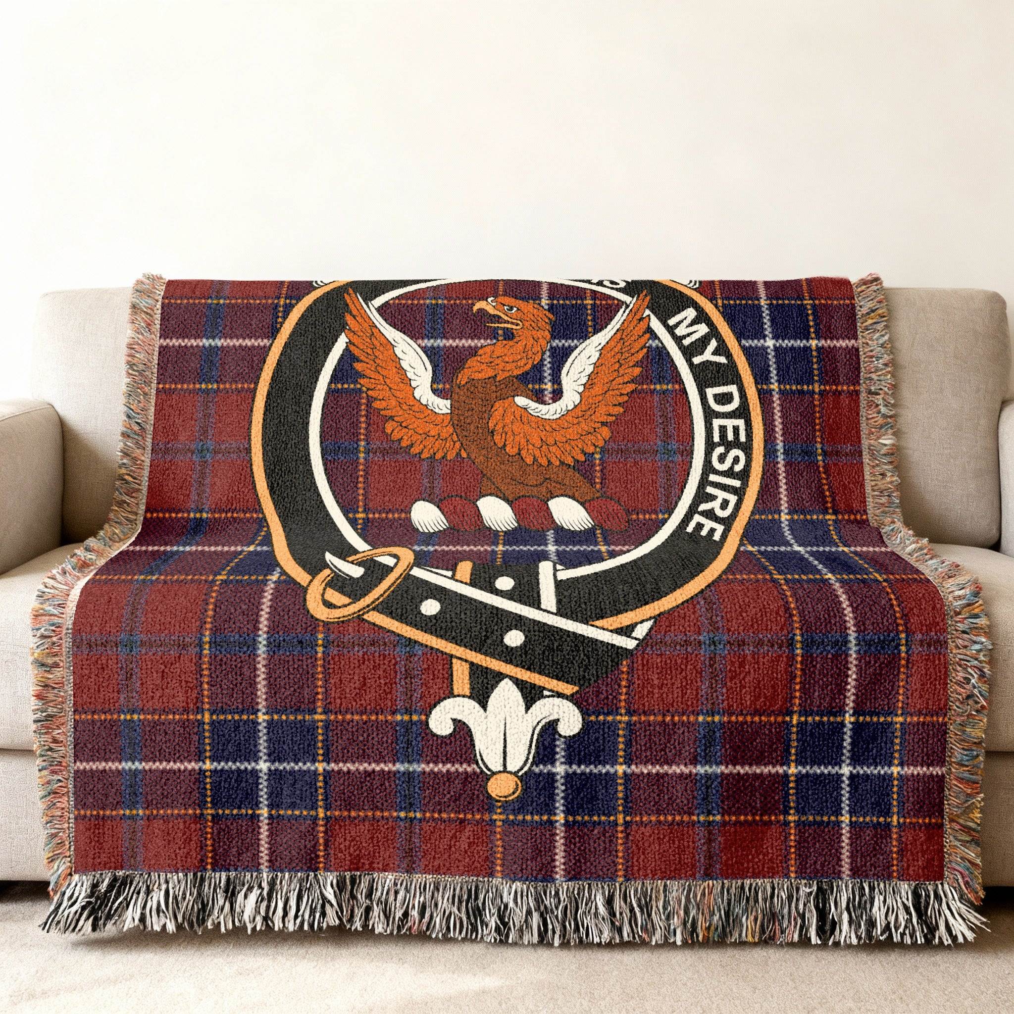 Tartan Throw Blanket with Heraldic Phoenix Pattern