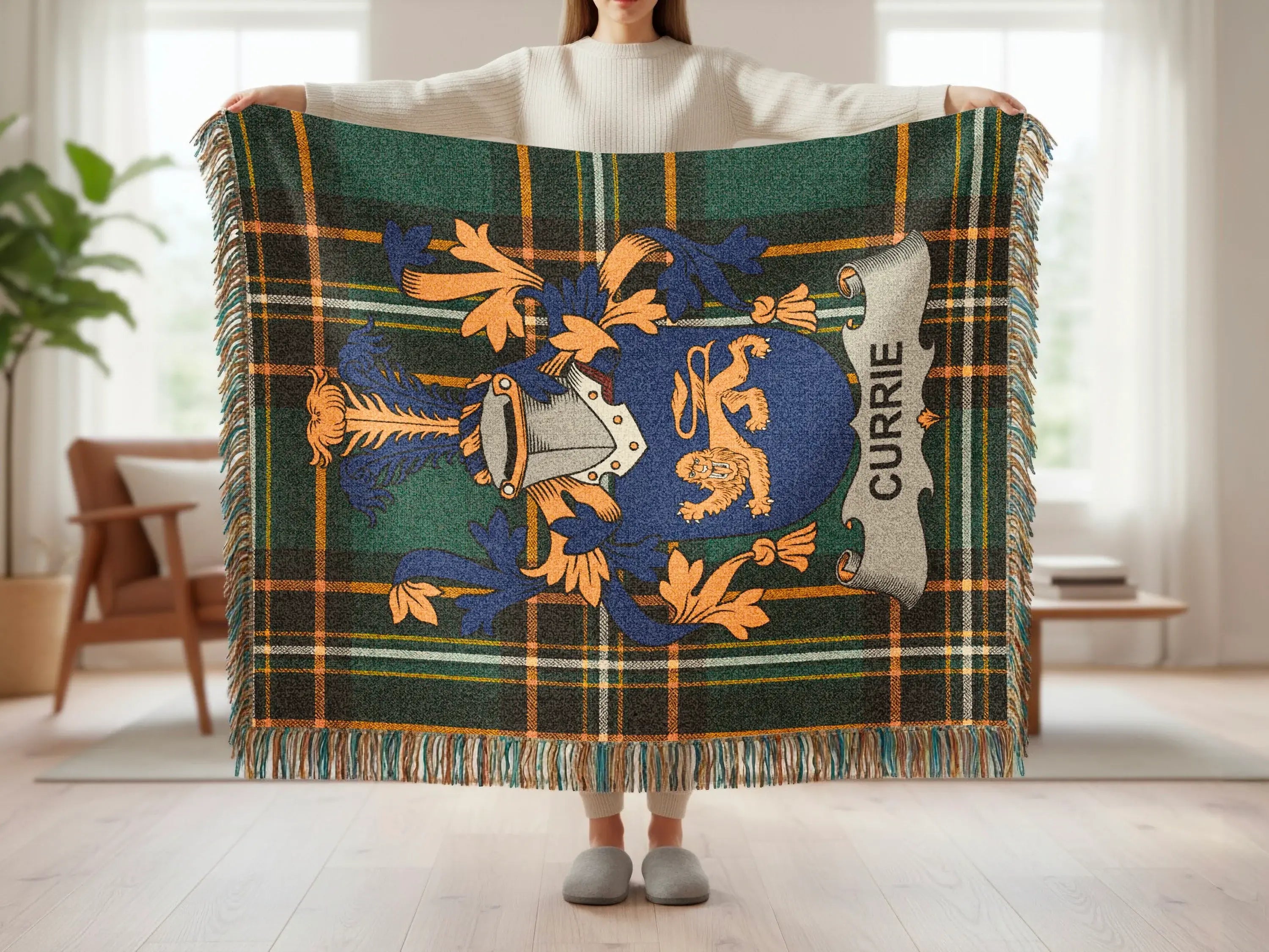 Currie Clan Crest Tartan Plaid Pattern Throw Blanket product type