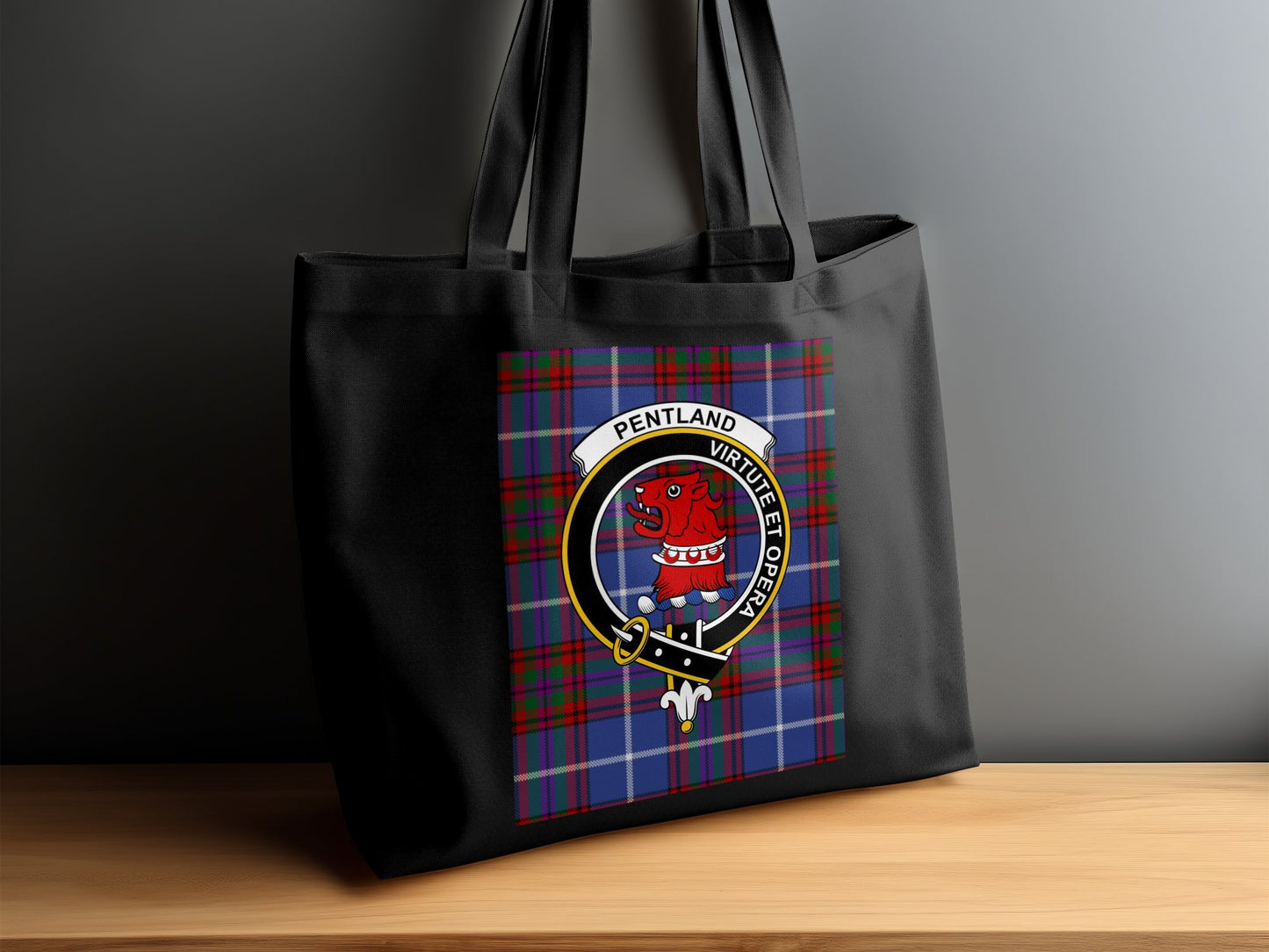 Scottish Clan Crest on Tartan Background Tote Bag - Living Stone Gifts