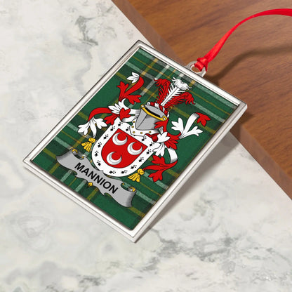 Mannion Family Name Crest Plaid Ornament product