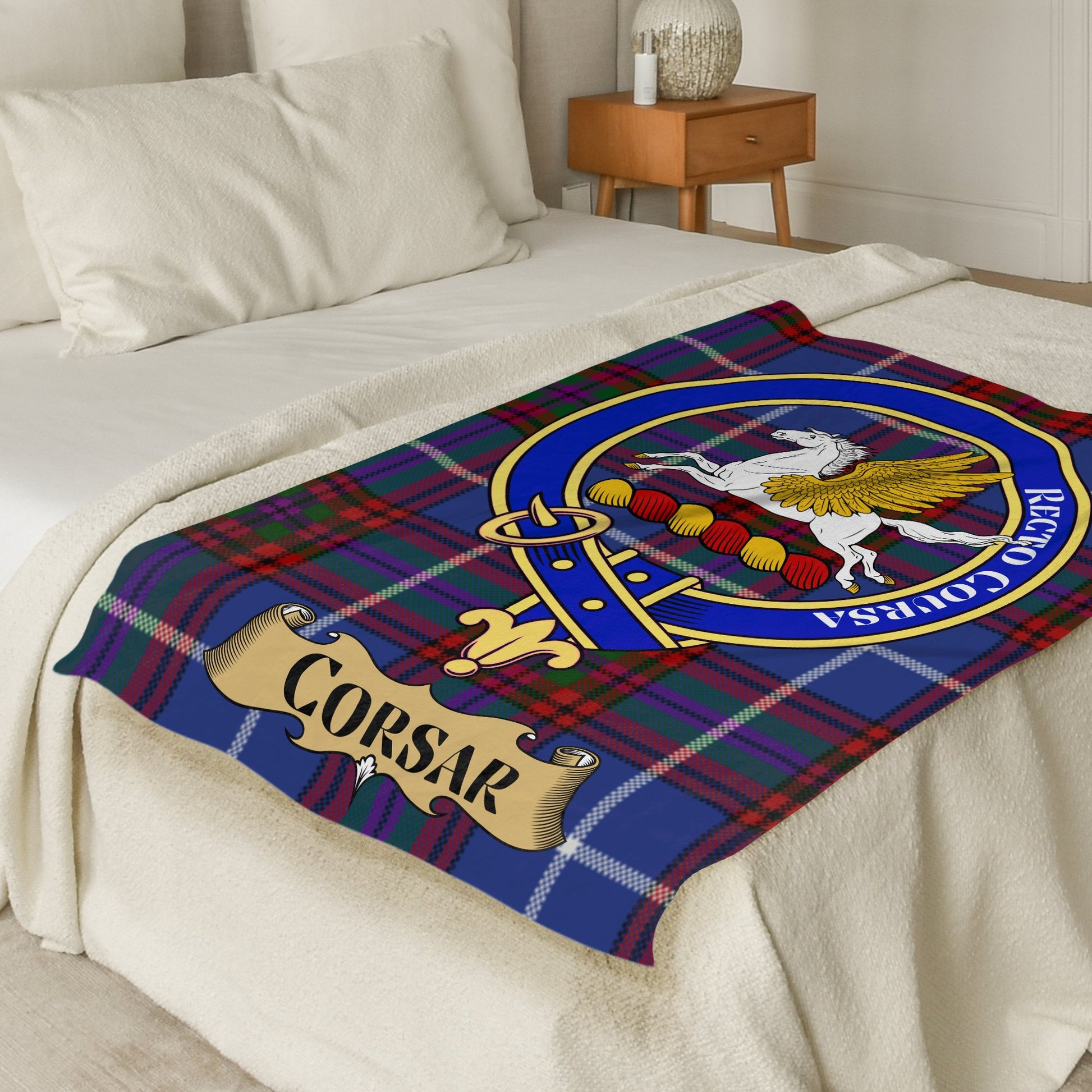 Scottish Clan Corsar Crest Tartan Throw Blanket - Living Stone Gifts