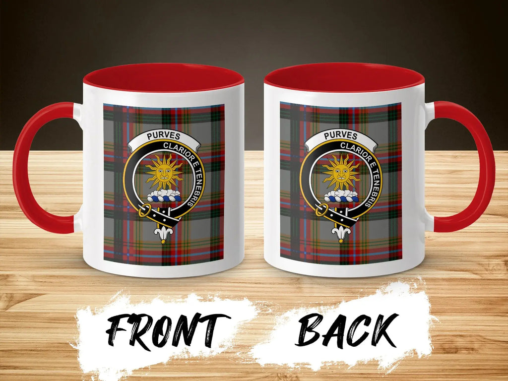 Purves Clan Motto and Tartan Plaid Design Mug