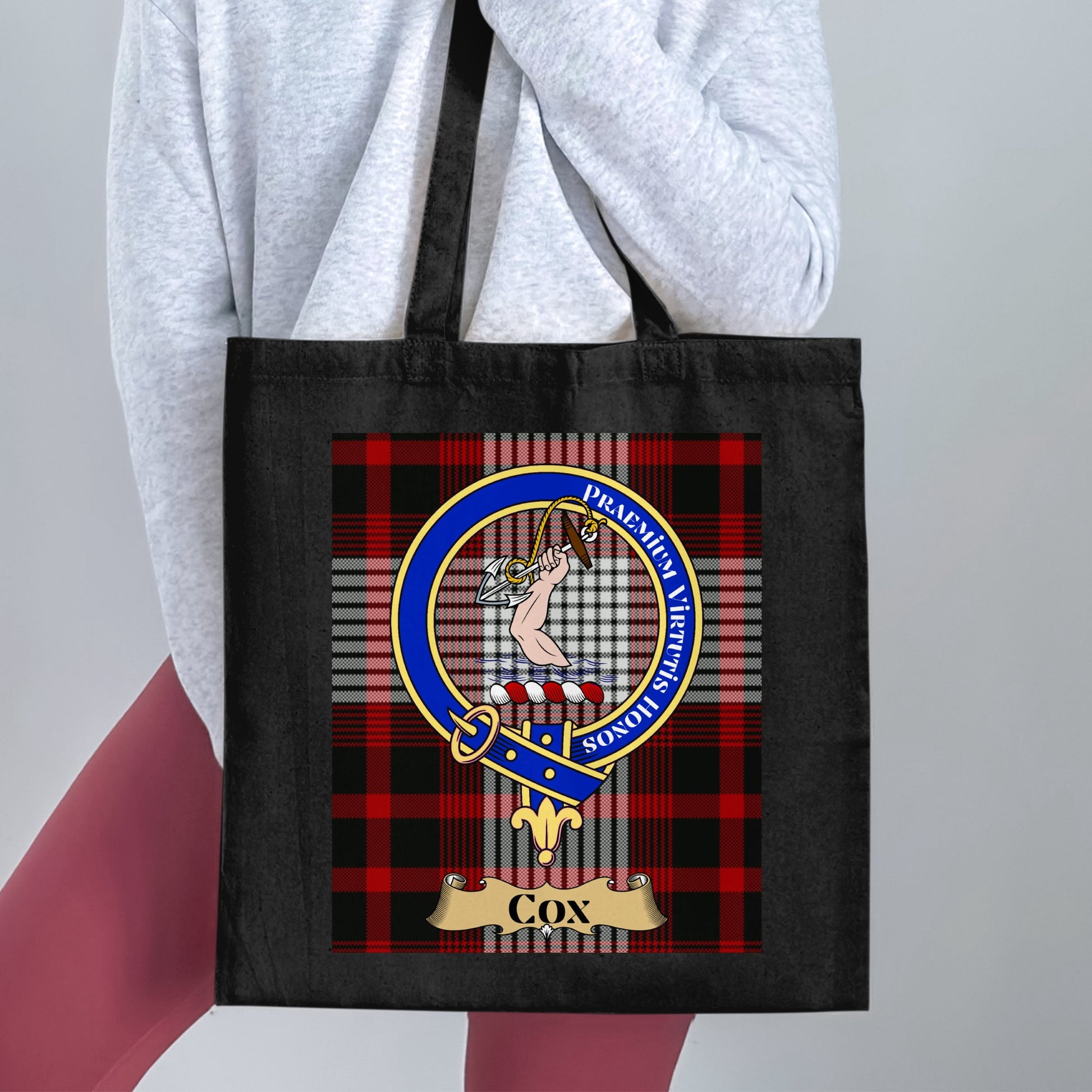 Cox Clan Scottish Tartan Crest Design Tote Bag - Living Stone Gifts