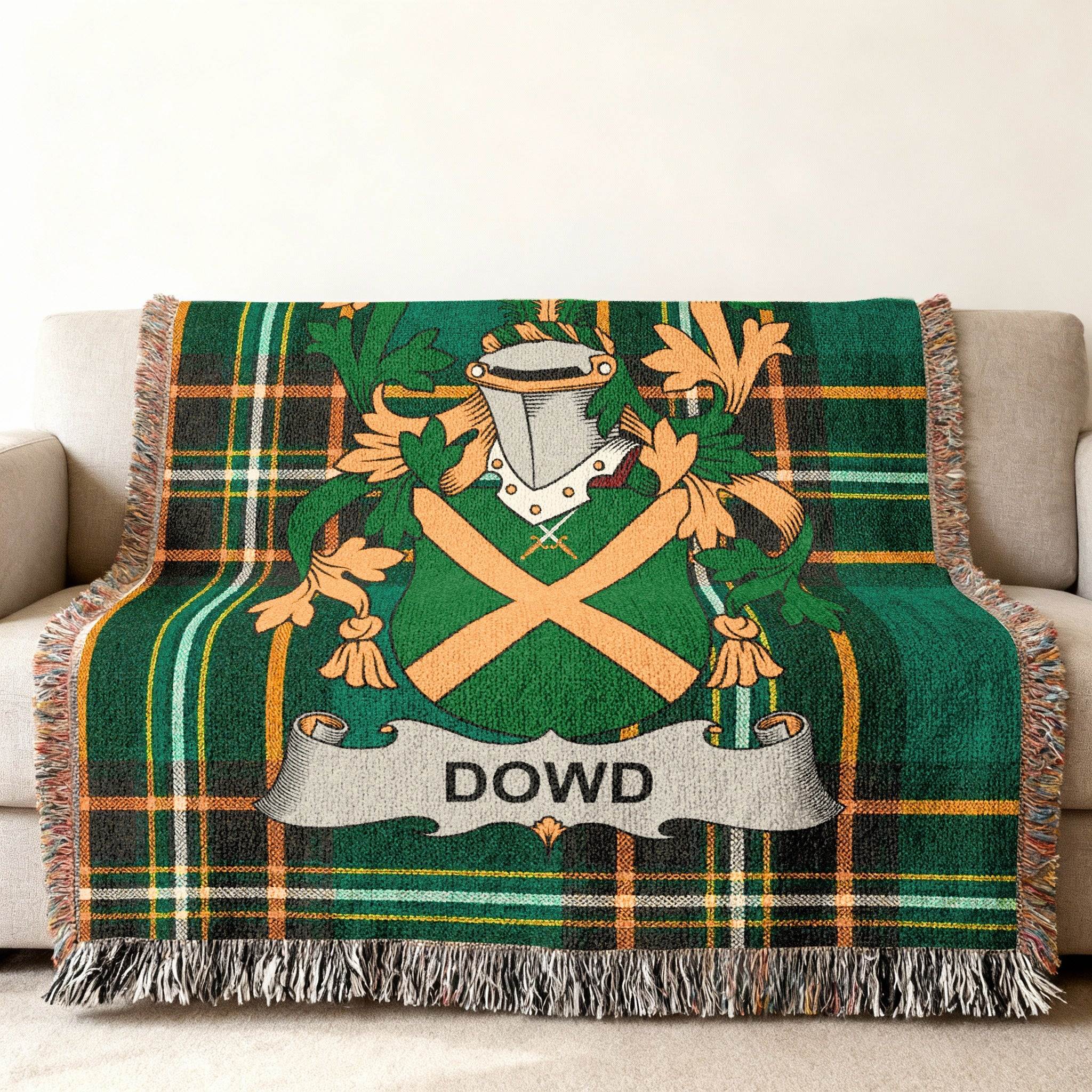 Dowd Surname Crest Green Plaid Heritage Home Throw product type