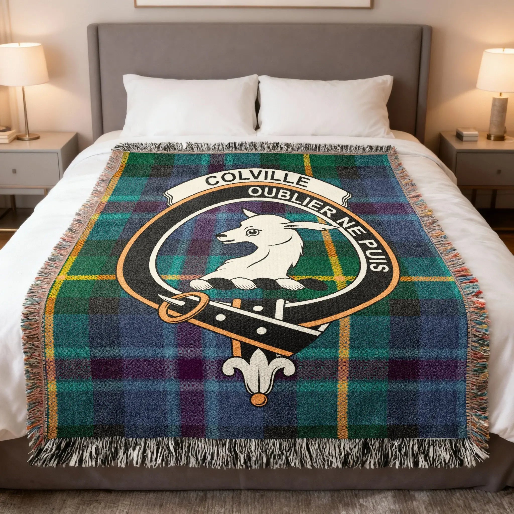 Colville clan tartan woven blanket example for custom Scottish blanket