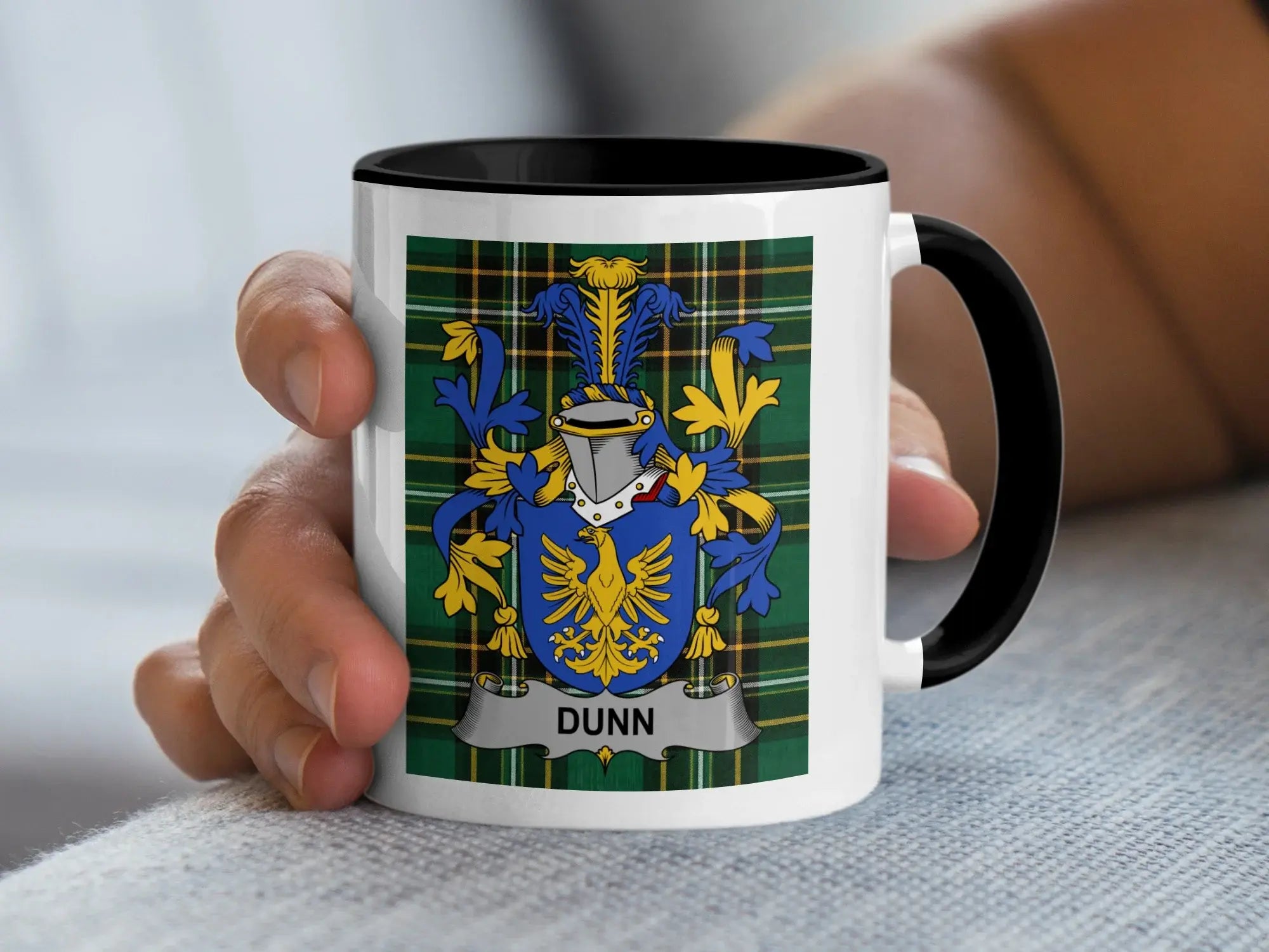Dunn Irish family crest black accent mug