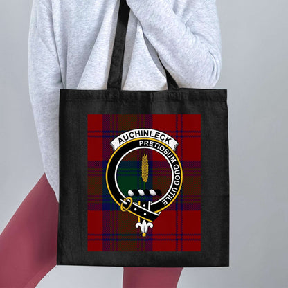 Auchinleck Clan Crest on Scottish Tartan Tote Bag - Living Stone Gifts