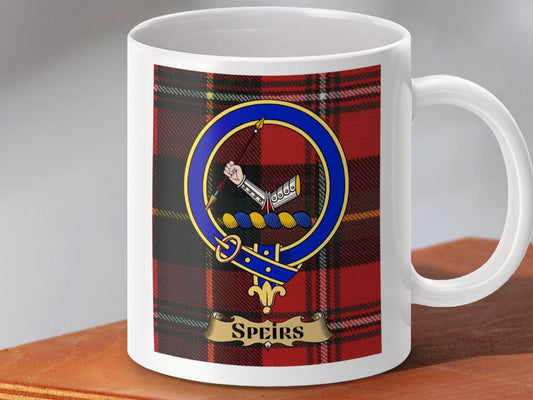 Speirs Clan Crest Badge Red Tartan Mug product