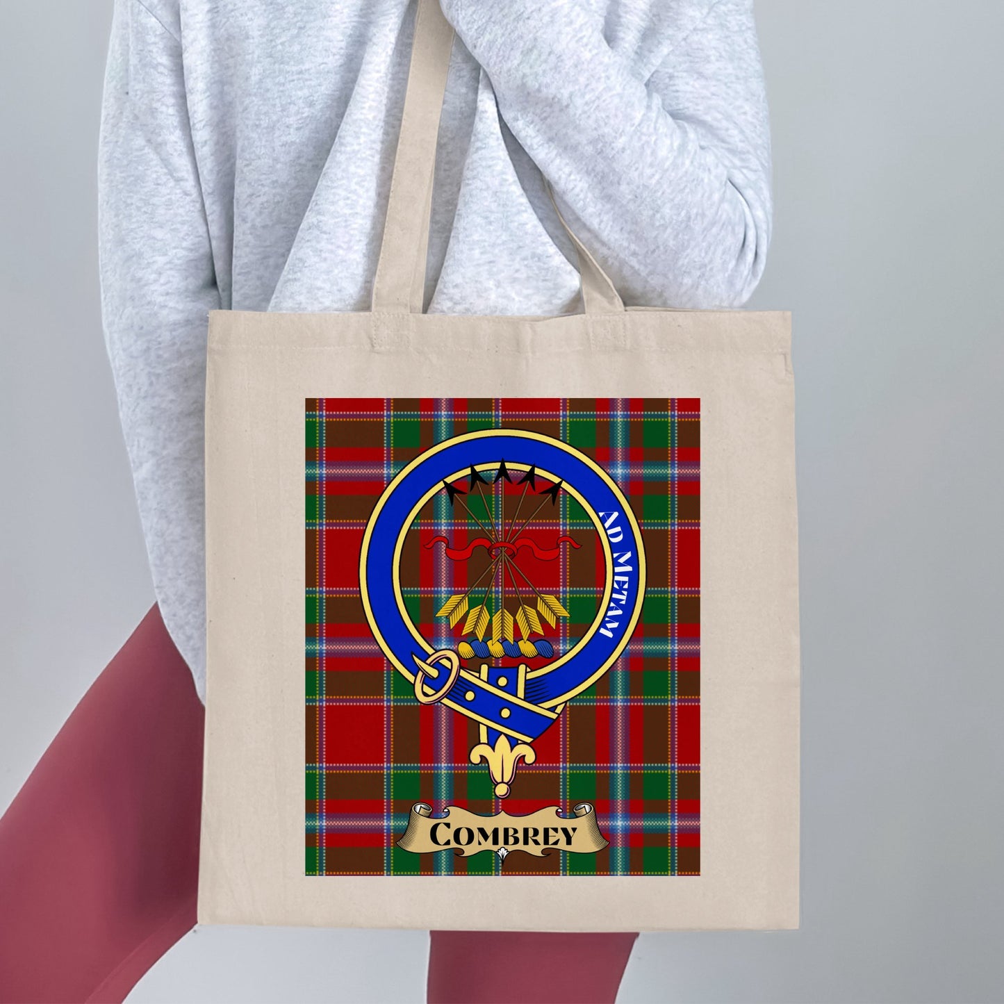 Combrey Clan Scottish Tartan Crest Tote Bag - Living Stone Gifts