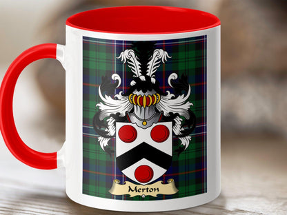 Merton Clan Surname Coat Of Arms Tartan Mug - Celtic Ancestry Gifts