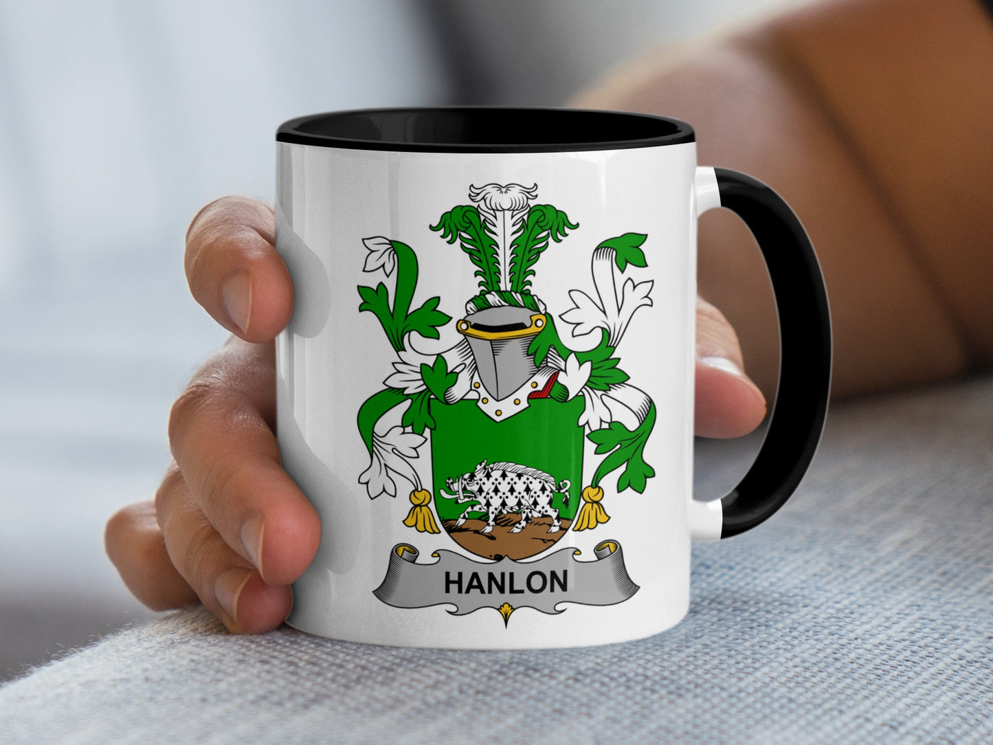 Hanlon Surname Irish Coat of Arms Family Crest Mug - Living Stone Gifts