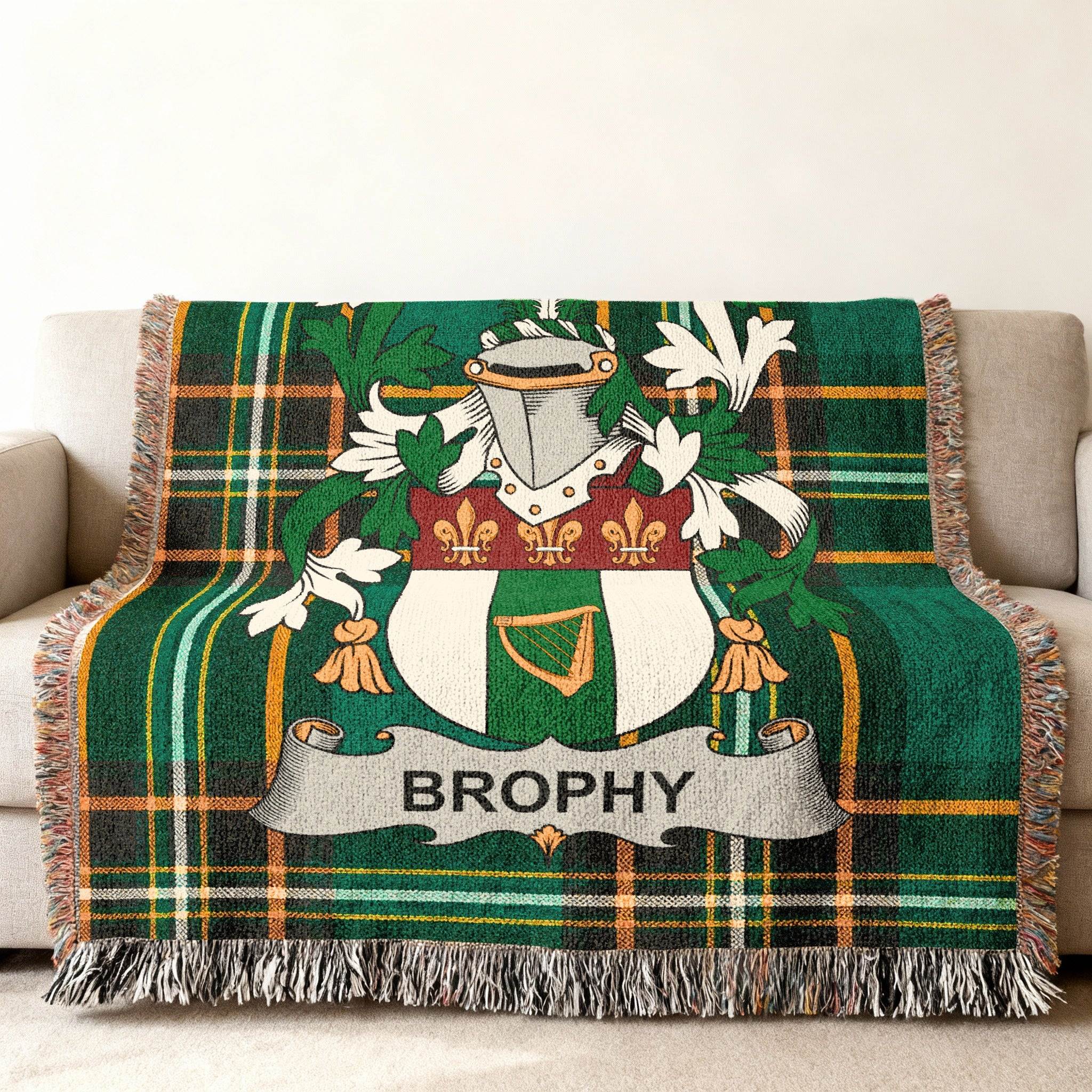 Brophy Family Crest Plaid Pattern Green Throw product type