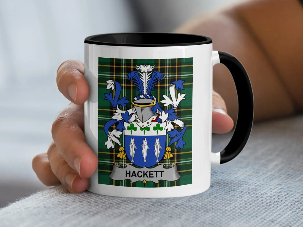 Hackett Irish family crest black accent mug