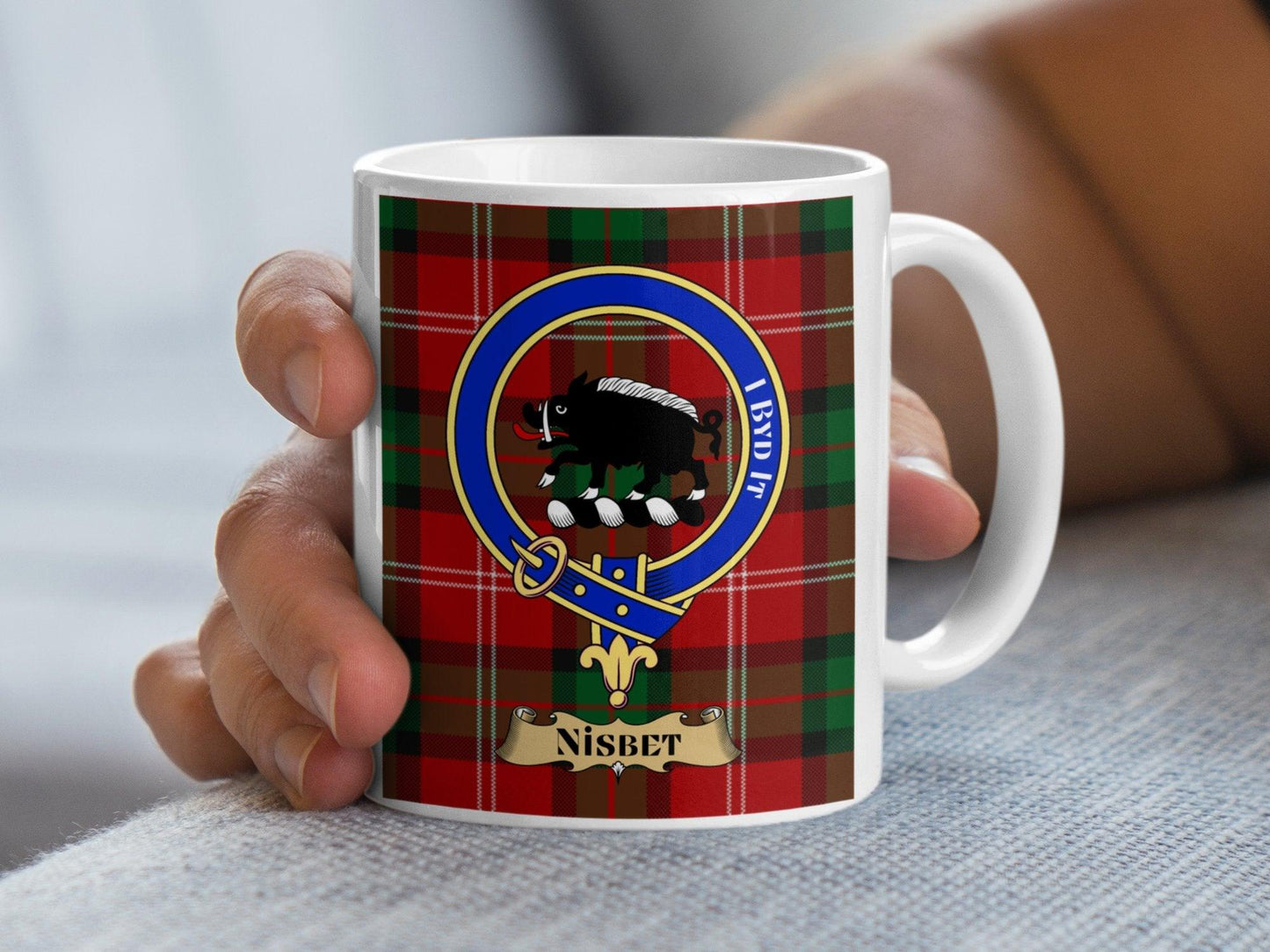 Nisbet Clan Crest Tartan Mug for Scottish Heritage Lovers - Living Stone Gifts