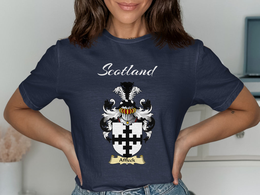 Affleck Scottish family shield design on Navy T-shirt