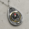 Glen clan Scottish tartan necklace with clan crest and Alta Pete motto on tartan background