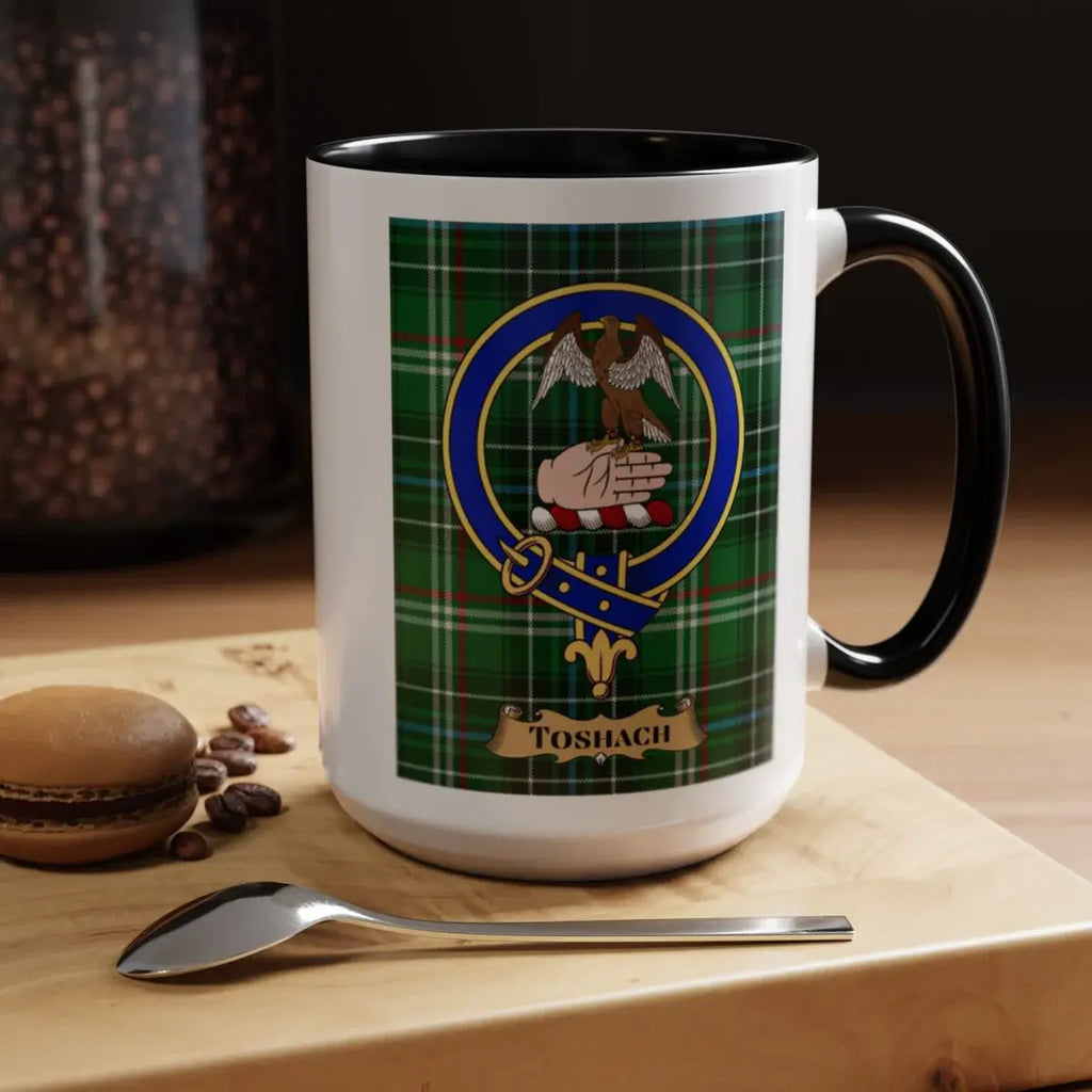 Close-up of the Toshach clan crest printed on a ceramic mug