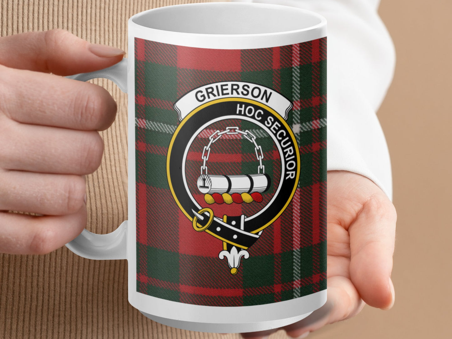 Clan Grierson Scottish Tartan Crest Pattern Mug - Living Stone Gifts