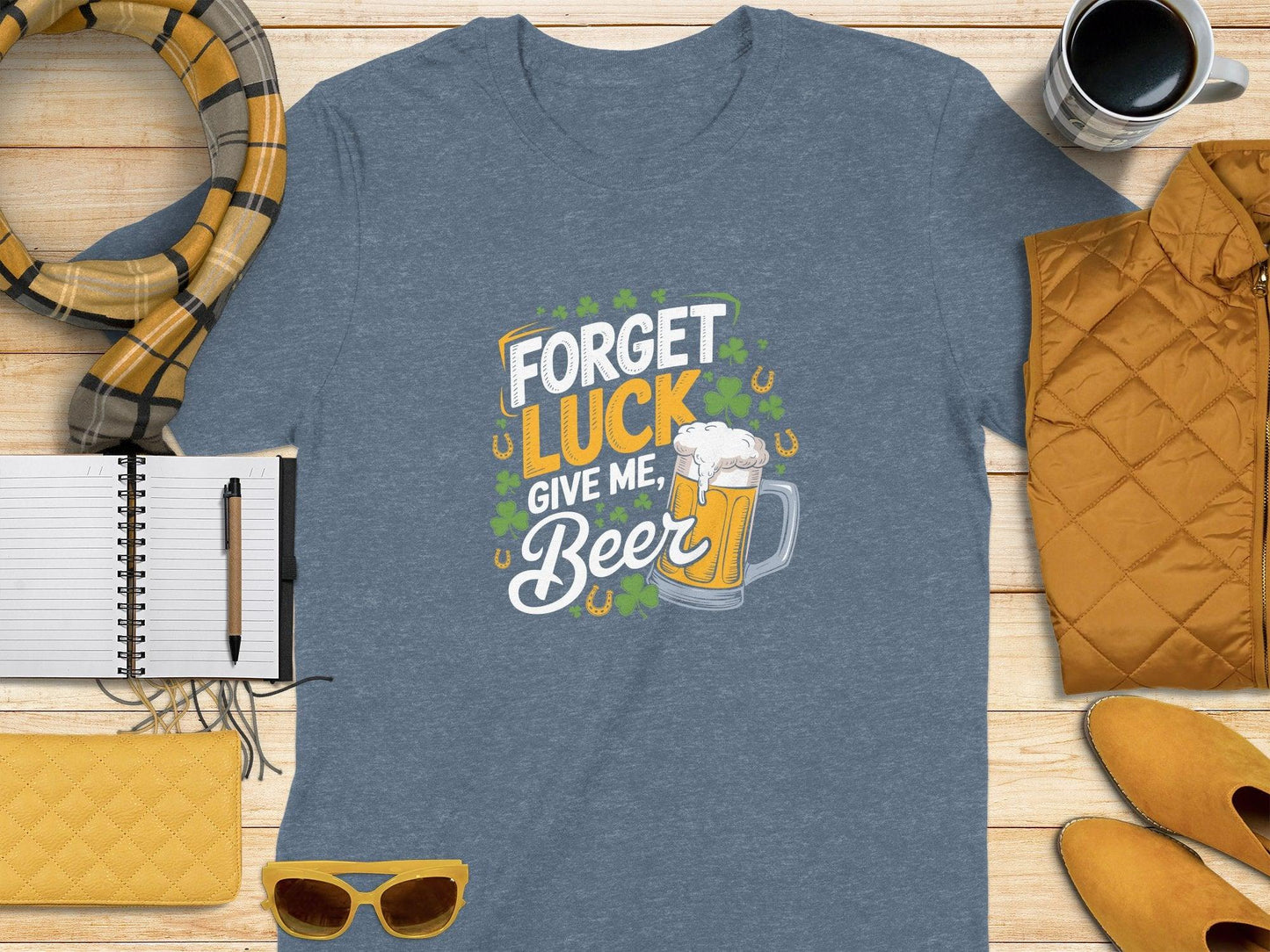Forget Luck Give Me Beer Shamrock Horseshoe t-shirt - Celtic Ancestry Gifts