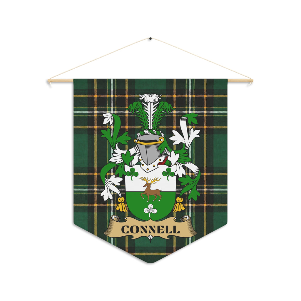 Tartan pennant with Connell family crest and name banner.