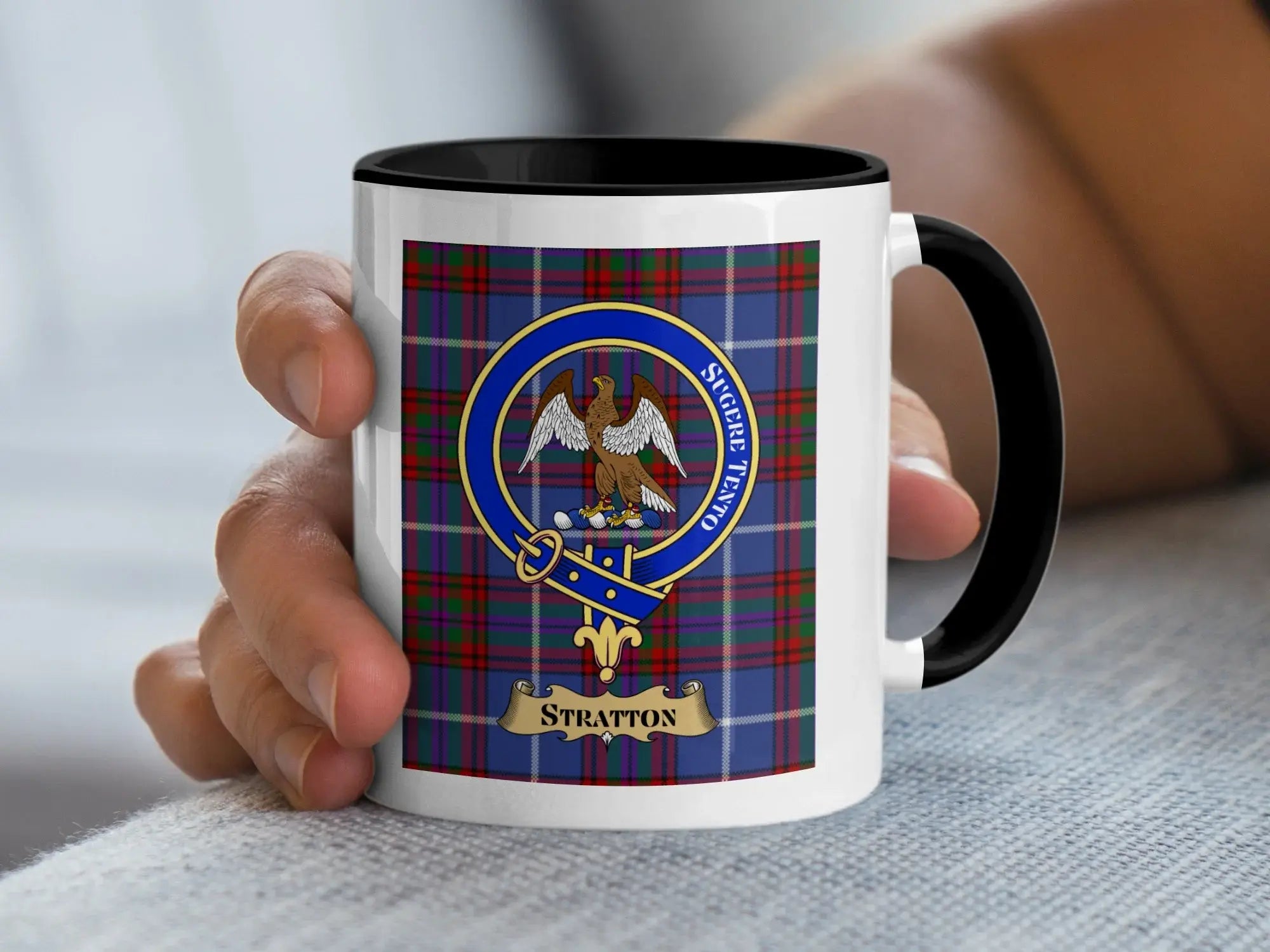 Stratton Clan Crest Tartan Mug Scottish Family Heritage