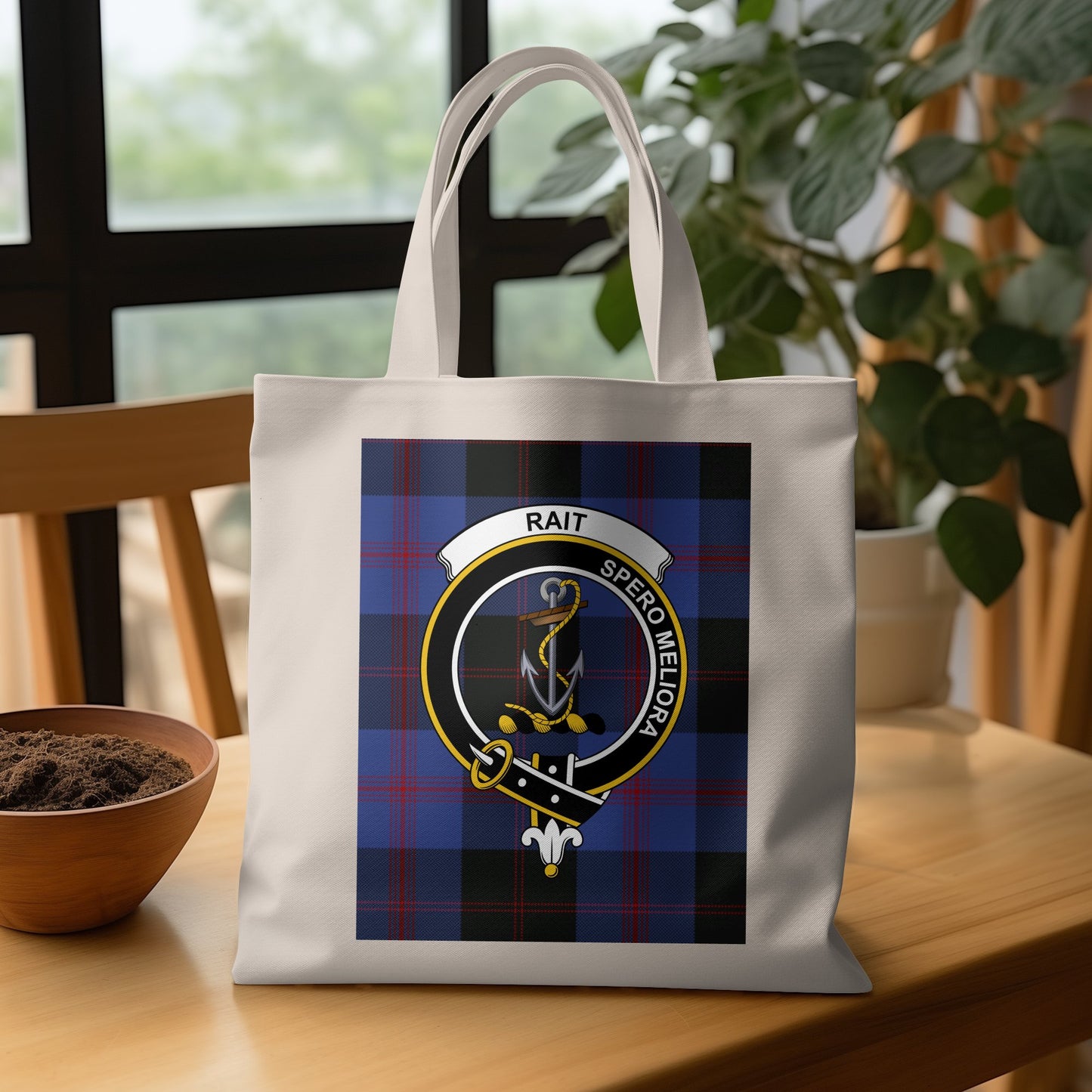 Scottish Clan Crest on Tartan Background Tote Bag - Living Stone Gifts