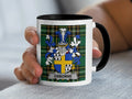 Osborne Irish family crest black accent mug with Irish National Tartan