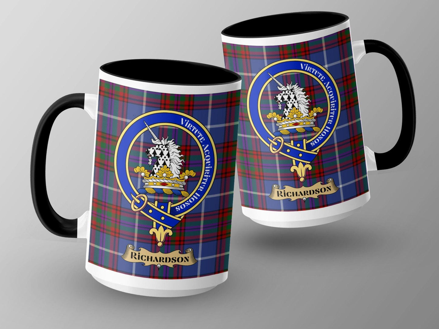 Richardson Clan Crest Tartan Mug Perfect for Gifts - Living Stone Gifts