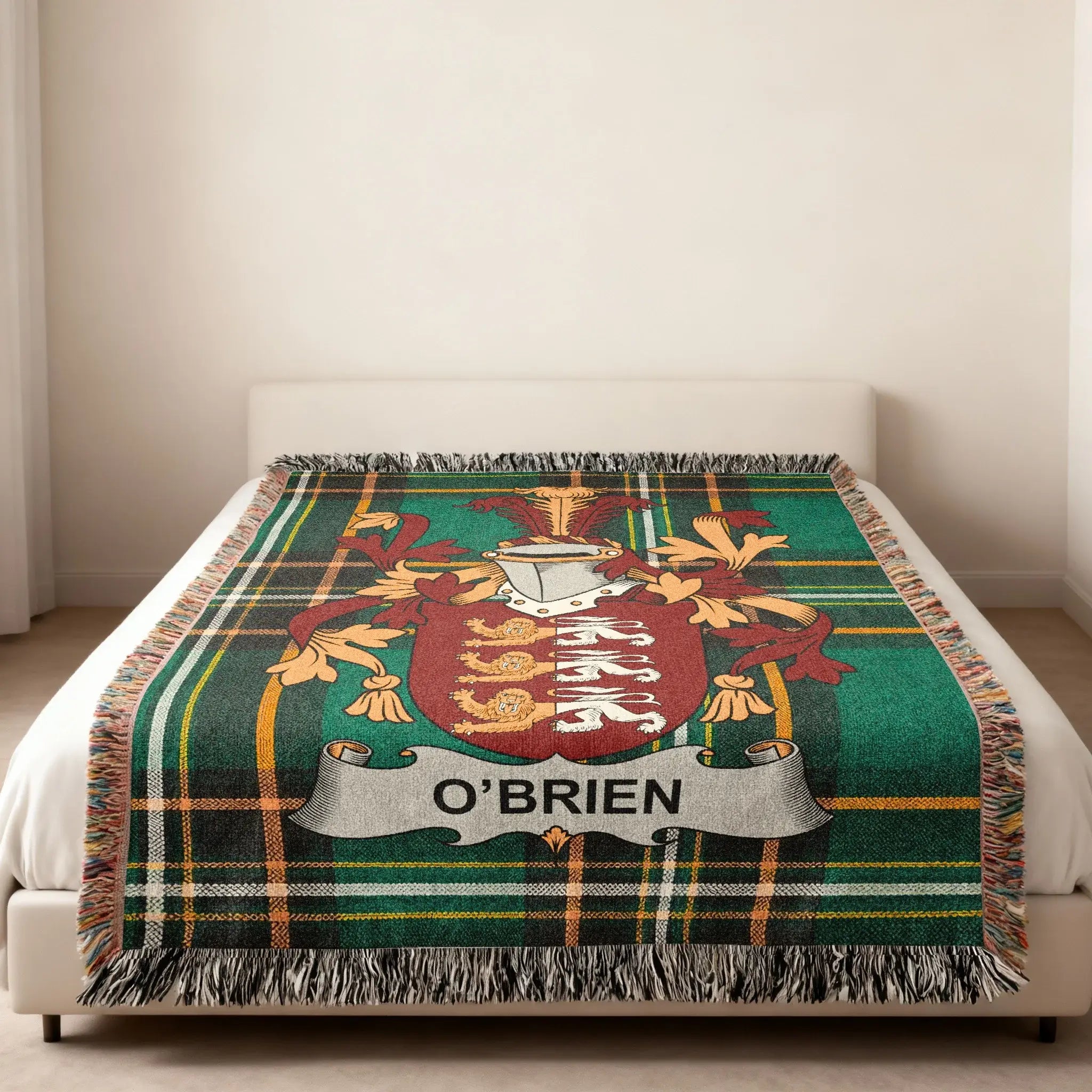 O'Brien Family Crest Tartan Plaid Green Blanket product type