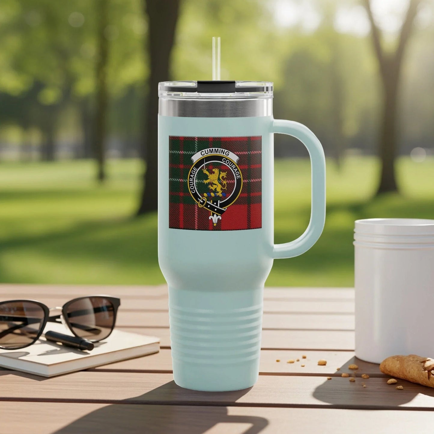 Personalized Green Plaid Travel Tumbler product