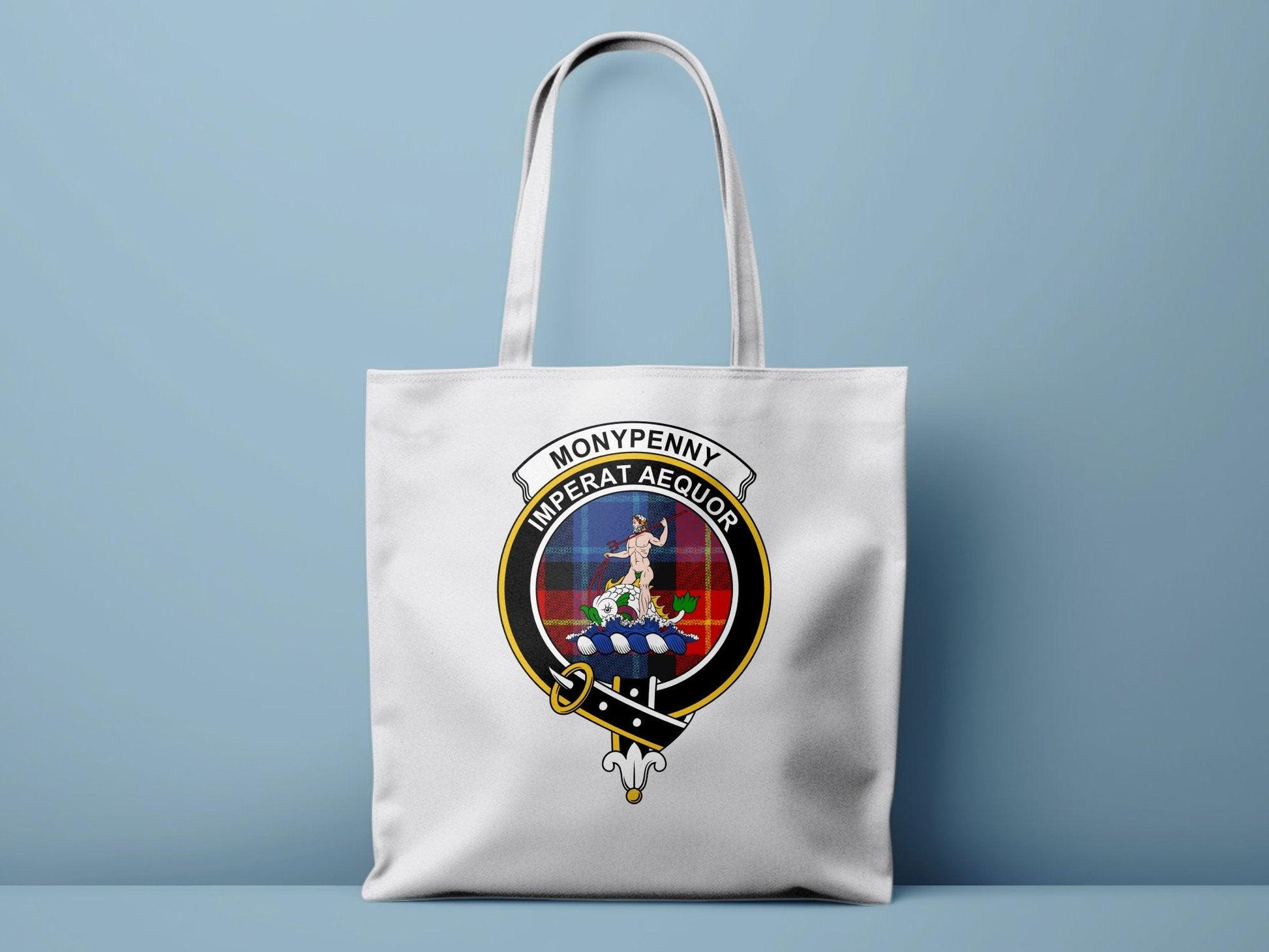 Moneypenny Scottish Clan Crest Tartan Tote Bags - Celtic Ancestry Gifts