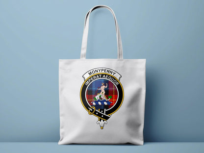 Moneypenny Scottish Clan Crest Tartan Tote Bags - Celtic Ancestry Gifts