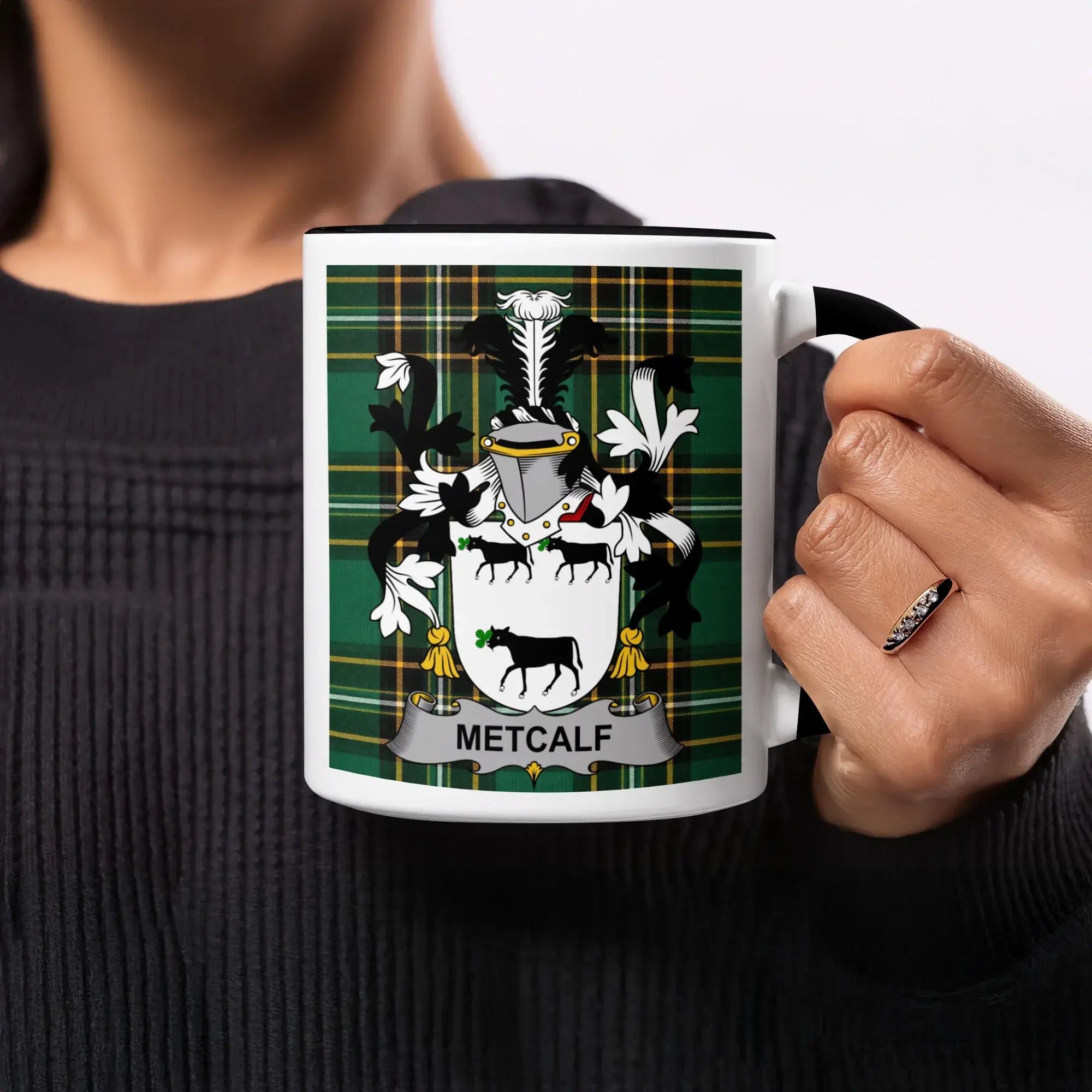 Metcalf Irish heritage mug with black handle and interior