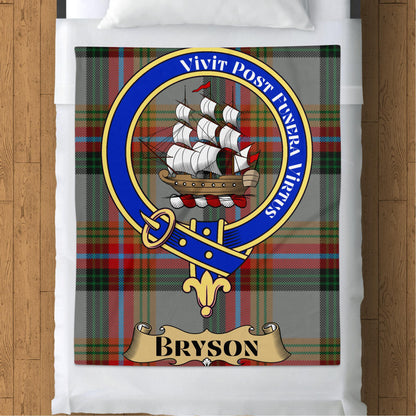 Scottish Clan Bryson Crest Tartan Throw Blanket - Living Stone Gifts