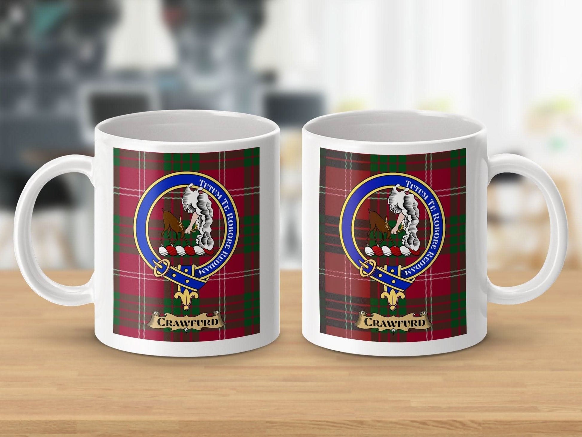 Crawford Clan Crest Tartan Design White Mug product