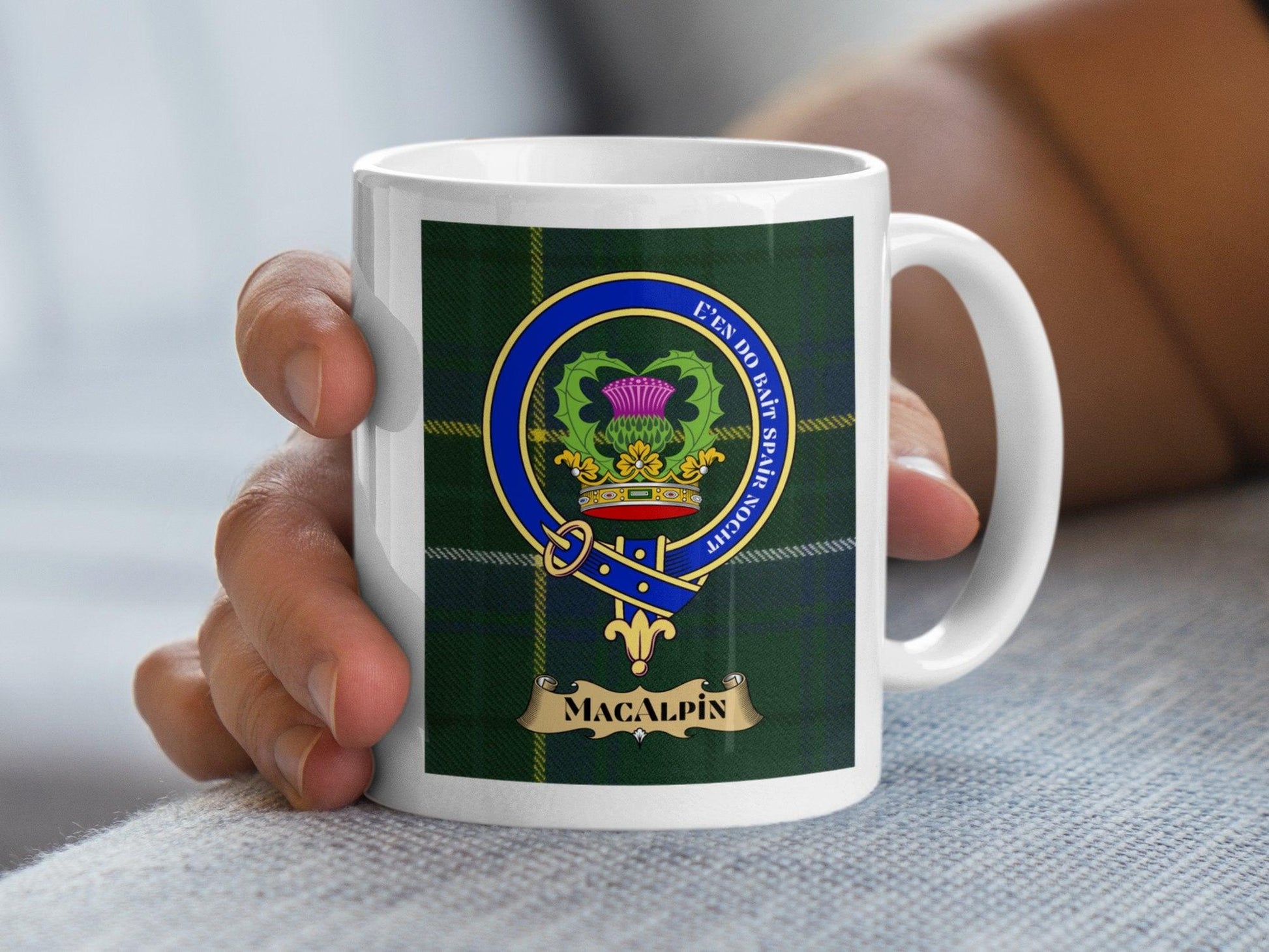 Unique Macalpin Scottish Clan Crest Tartan Plaid Mug - Living Stone Gifts