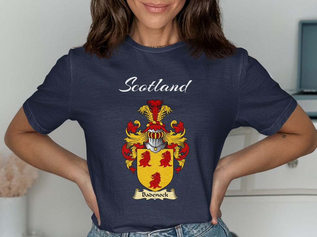 Badenock Scottish family shield design on Navy T-shirt