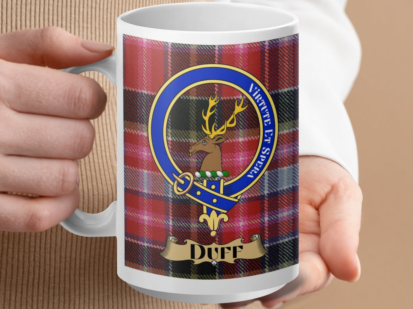 Clan Duff Scottish Tartan Crest Design Mug - Living Stone Gifts