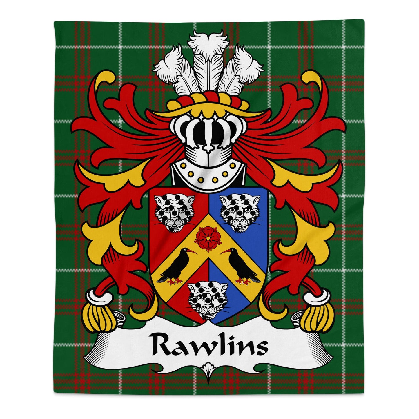 Rawlins Welsh Surname Coat of Arms Tartan Blanket - Living Stone Gifts