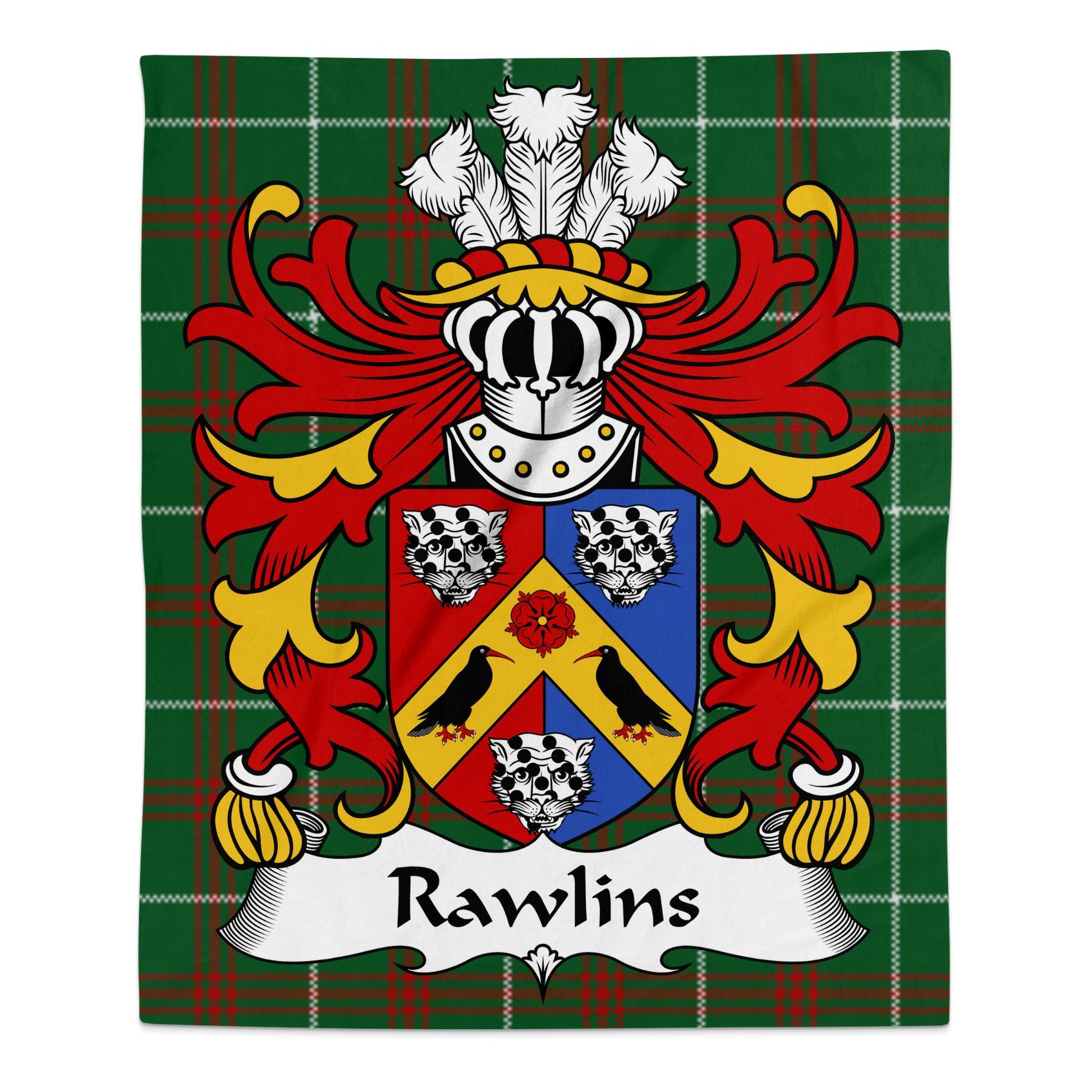 Rawlins Welsh Surname Coat of Arms Tartan Blanket - Living Stone Gifts