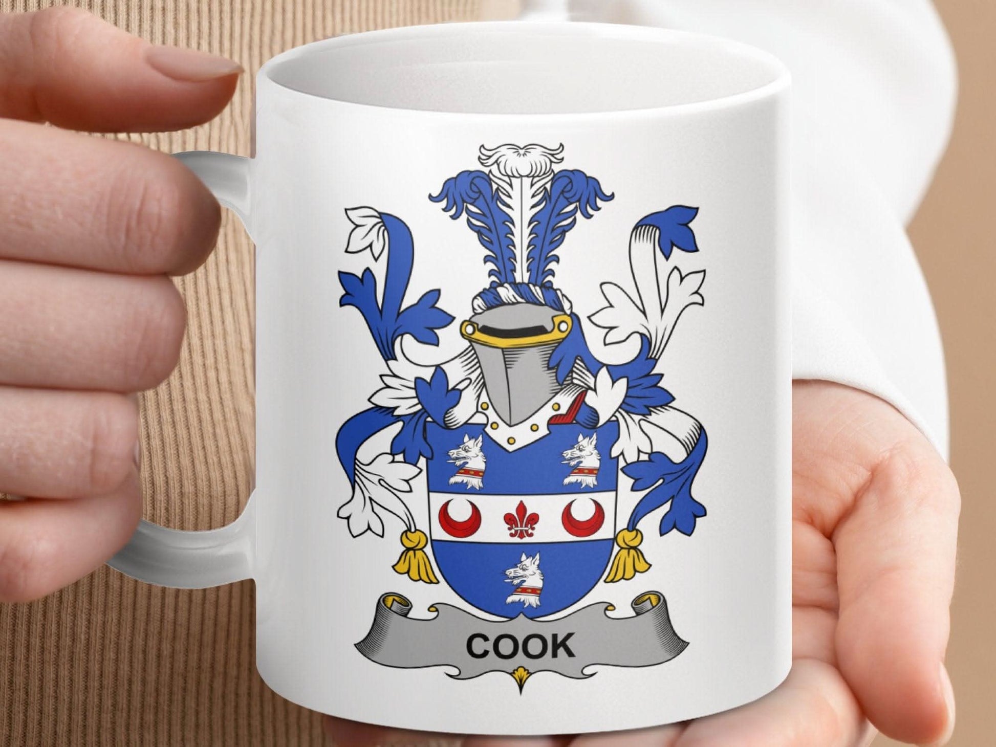 Cook Surname Irish Family Crest Heraldry Mug - Celtic Ancestry Gifts