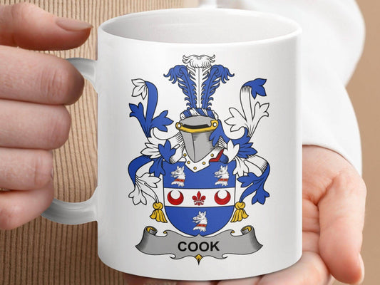 Cook Surname Irish Family Crest Heraldry Mug - Celtic Ancestry Gifts