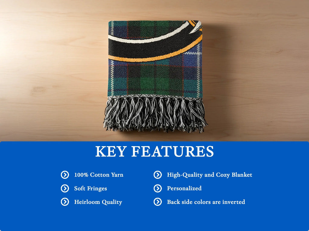 Russell heirloom woven blanket — soft cotton with fringe edge
