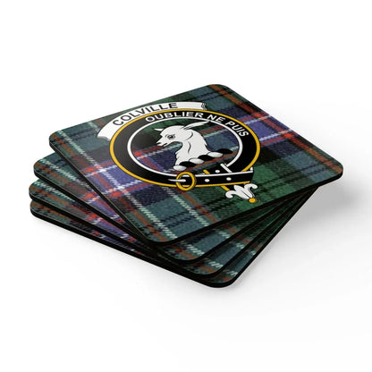 Colville Clan Crest Tartan Pattern Drink Coaster Set product