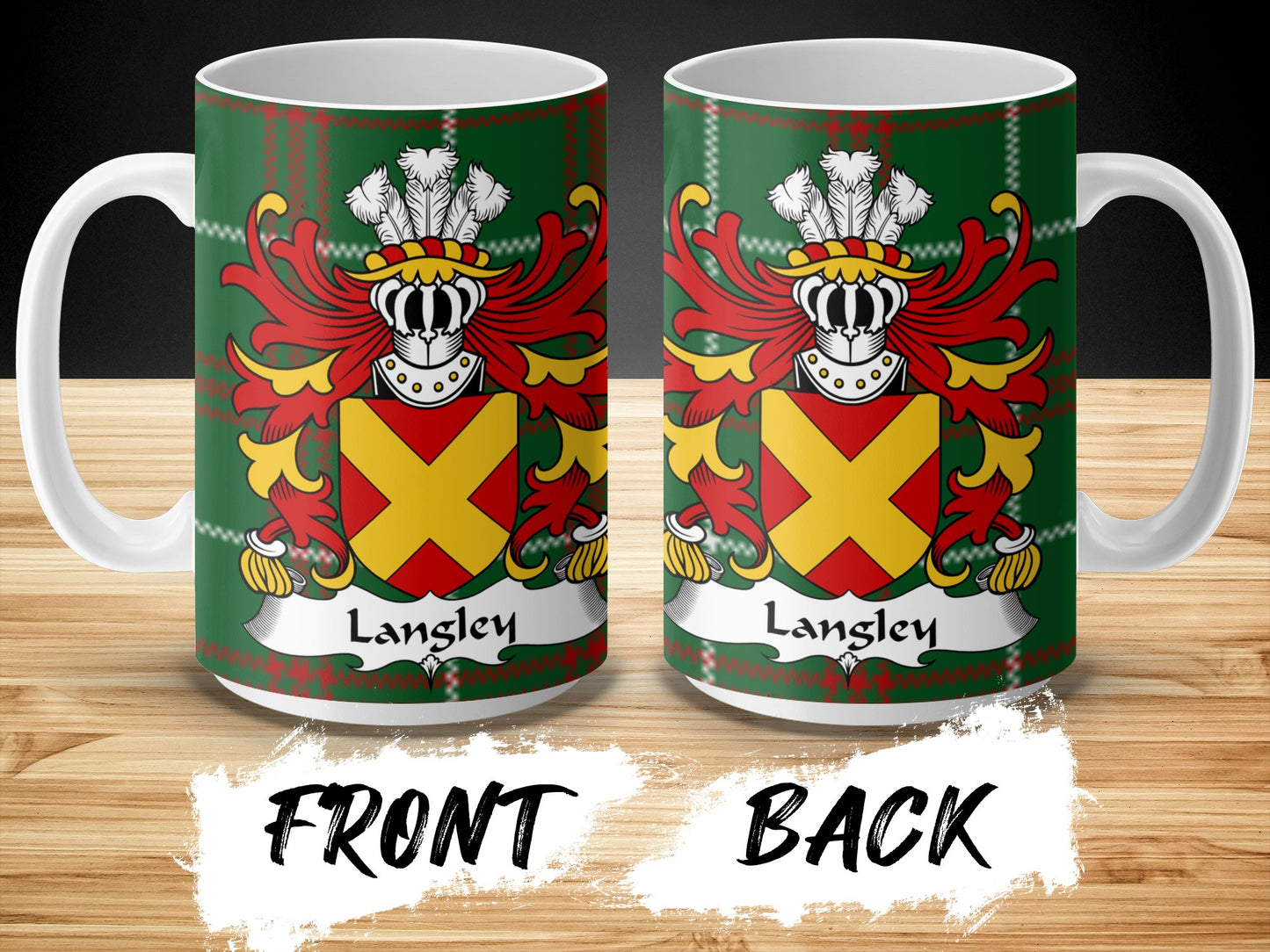 Langley Family Crest on Welsh Tartan Background Mug - Living Stone Gifts