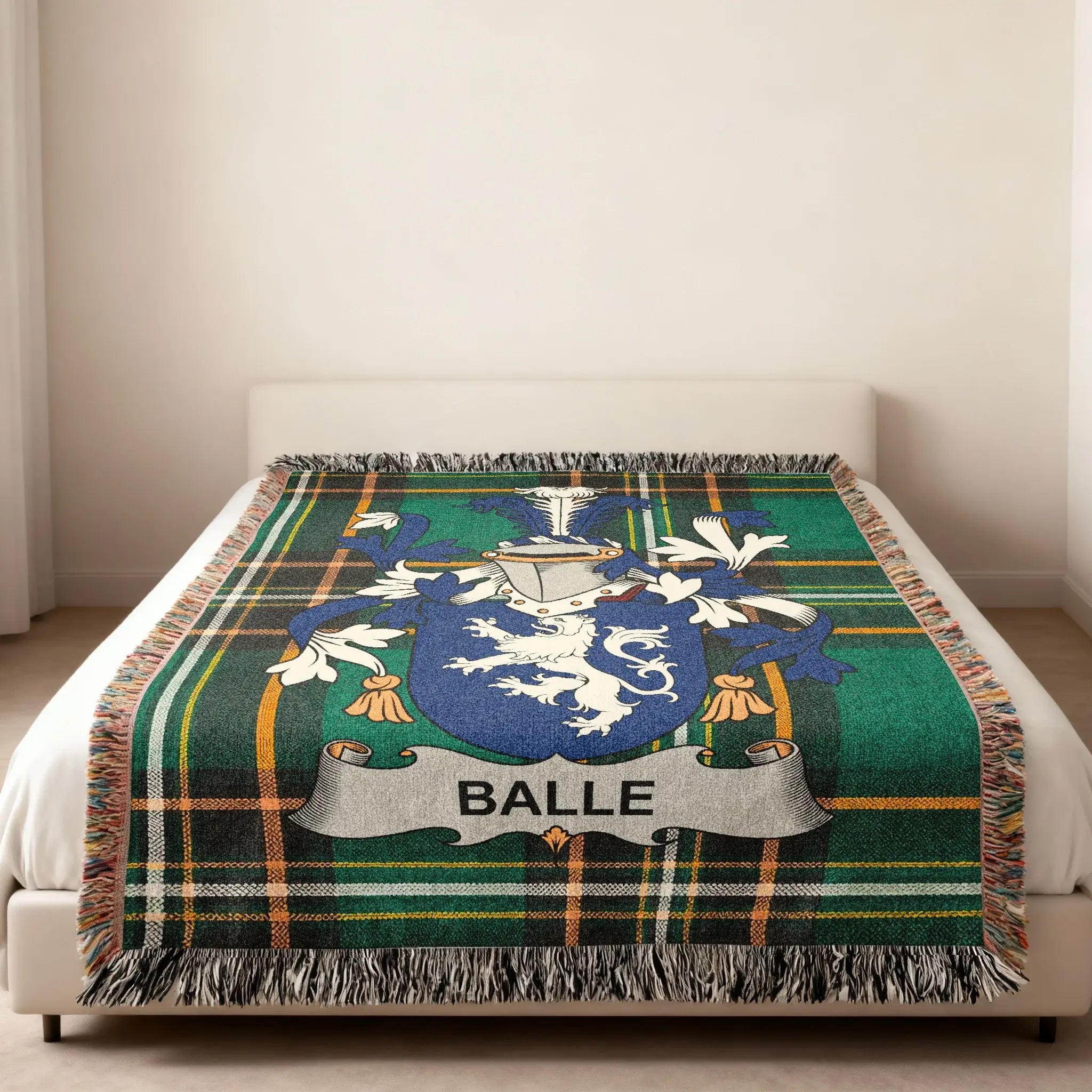 BALLE Crest Green Plaid Fringed Blanket product type