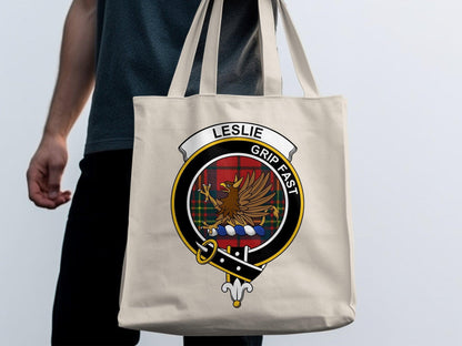 Leslie Scottish Clan Crest Tartan Tote Bags - Celtic Ancestry Gifts
