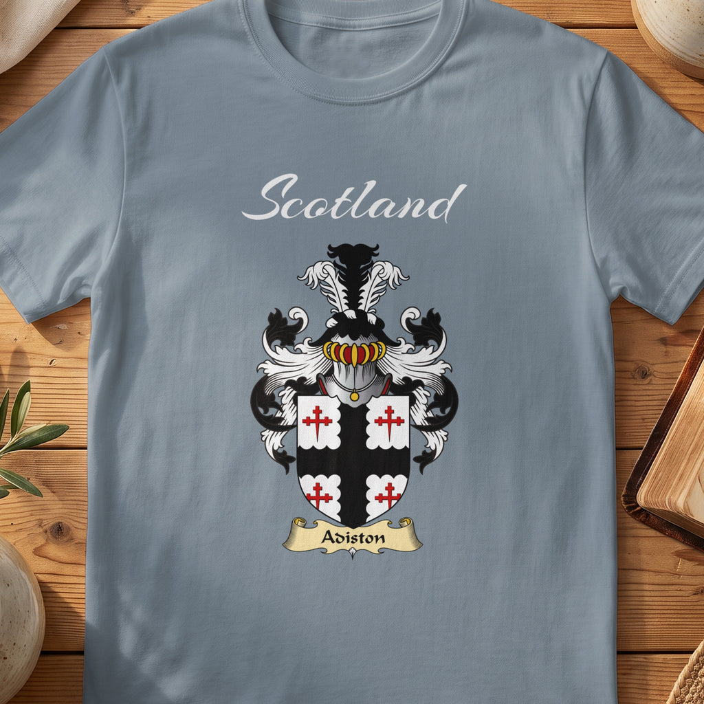Adiston Scottish family shield T-shirt in Stone Blue